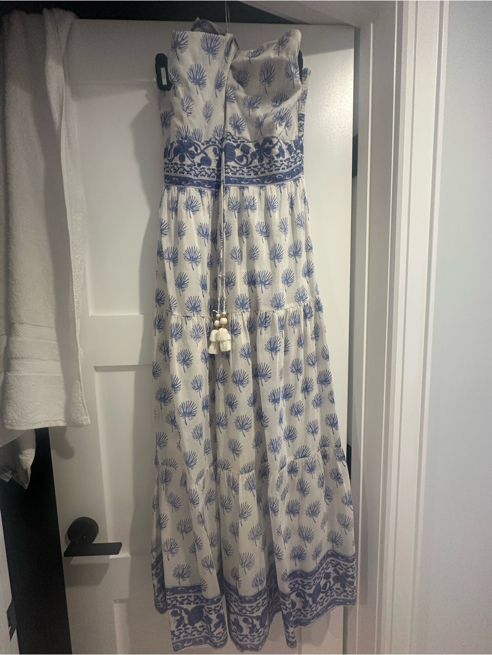 Alicia Bell Maxi Dress, White & Blue Accent with Contrast Trim
